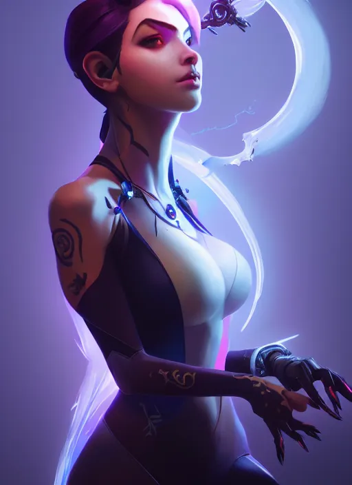 Prompt: a beautiful widowmaker from overwatch!! pyromancer, glowing orbs, intricate, elegant, highly detailed, digital painting, artstation, concept art, smooth, sharp focus, illustration, ethereal, misty, by ilya kuvshinov and jeremy mann, 8 k, octane render