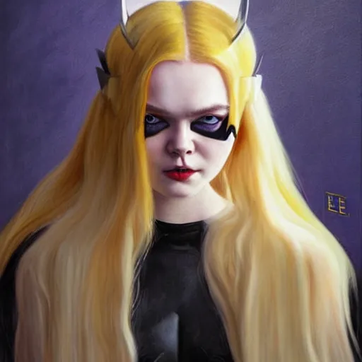 Prompt: a striking hyper real painting of Elle Fanning as batgirl, dark, metal, occult, by Edward Hughes