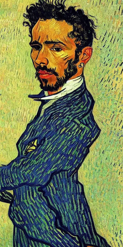 Image similar to portrait of Sir Lewis Hamilton by Van Gogh