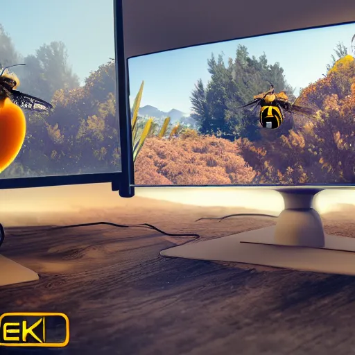 Prompt: bee zoom chat, photorealistic, octane render, rtx, hdr, unreal engine, digital art widescreen 8 k
