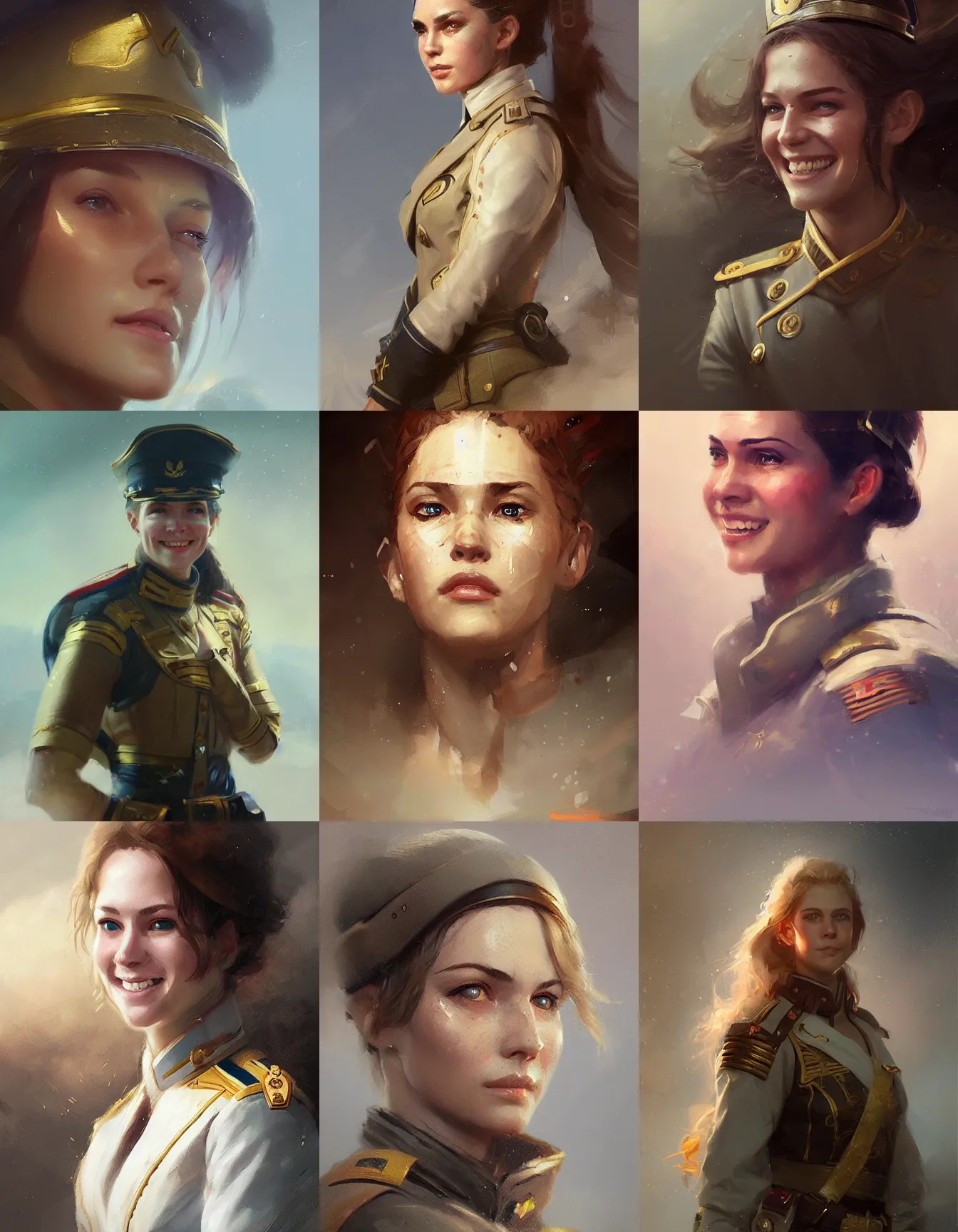 Prompt: young female commodore, smiling, digital portrait by greg rutkowski, intricate, soft focus, highly detailed, cinematic, epic, artstation