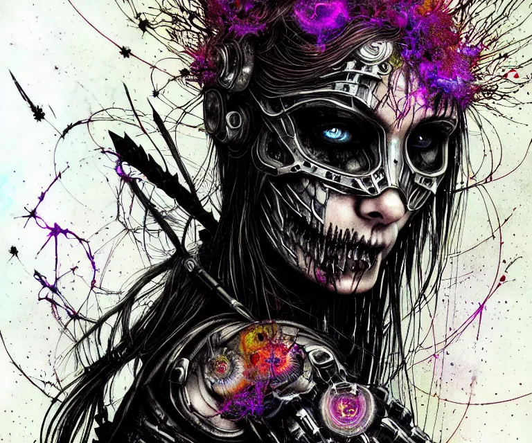 Prompt: gothic mute hybrid cyborg warrior girl, cybor clothes shaping the universe, freedom fighter, eerie, cinematic, epic, 8 k, ultra realistic, rendered by awesomeness. | a psychedelic apocalypse, illustration by albrecht durer, concept art in style of carne griffiths artwork by xsullo. | backround of beautiful floweres floatingby elson, peter kemp, peter