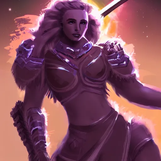 Prompt: Concept art of a beautiful female space barbarian