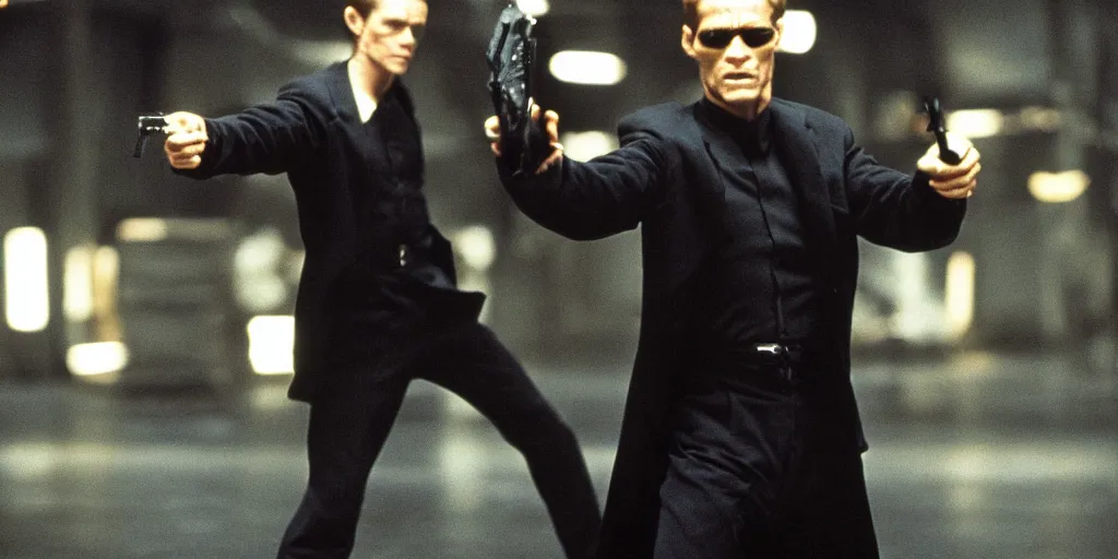 Prompt: willem defoe in the matrix, cinema still