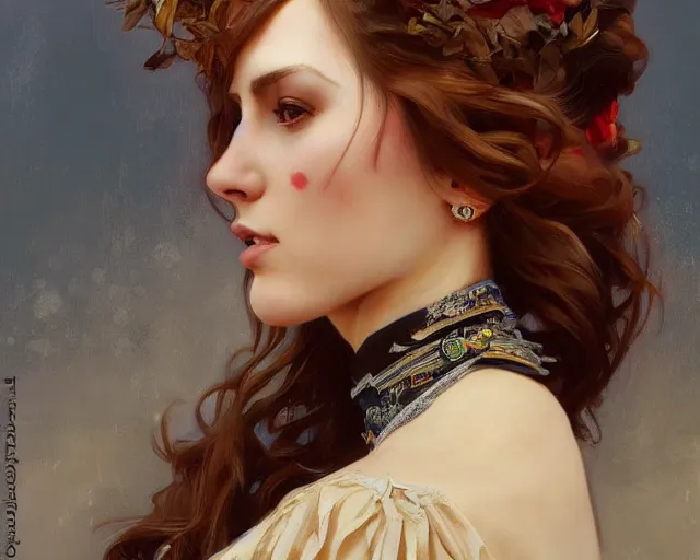 Image similar to a beautiful realistic portrait painting of liz katz in the victorian sydney australia at a horse racing derby, intricate, elegant, highly detailed, digital painting, artstation, concept art, by krenz cushart and artem demura and alphonse mucha