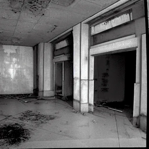 Prompt: 1990s surveillance found footage of an abandoned soviet downtown with a male humanoid SCP, liminal space, backrooms, scp, film grain, rundown, eerie, dark lighting, 35mm, realistic, photograph, hazmat suits, foggy, silent hill style