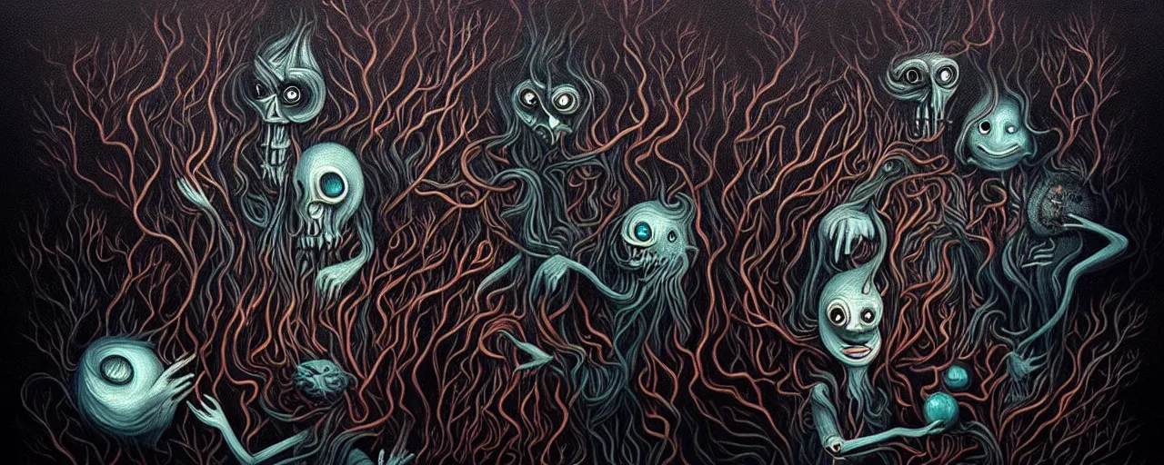 Image similar to whimsical alchemical creatures, surreal dark uncanny painting by ronny khalil