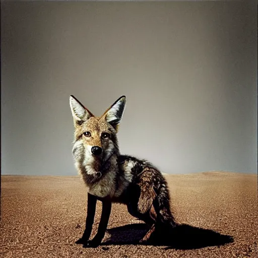 Image similar to dmigor pathways fantasy core desert with coyote “ irving penn ”