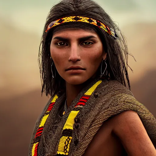 Image similar to a portrait of an aztec female, dark eyes, dark hair, olive skin, depth of field, zeiss lens, detailed, centered, artstation, by Annie Leibovitz and Steve McCurry, David Lazar, Jimmy Nelsson, Breathtaking, 8k resolution, extremely detailed, beautiful, establishing shot, artistic, hyperrealistic, beautiful face, octane render