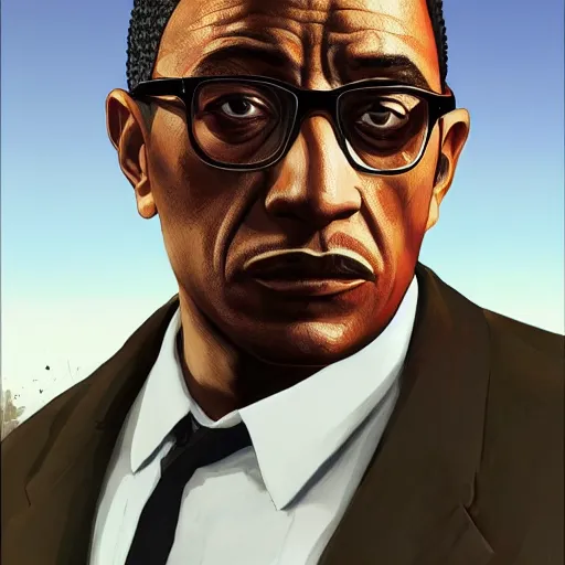 Image similar to gustavo fring in grand theft auto 5, bleeding, intricate, elegant, highly detailed, artstation, photorealistic, smooth, sharp focus, illustration,