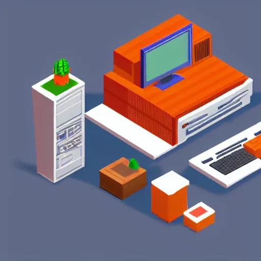 Image similar to a isometric office cute pixel art with computers 4 k detailed unity