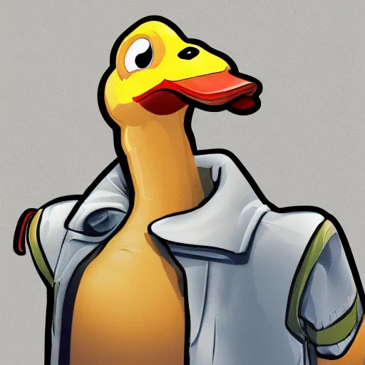 Prompt: An anthropomorphic duck, GTA artwork midshot