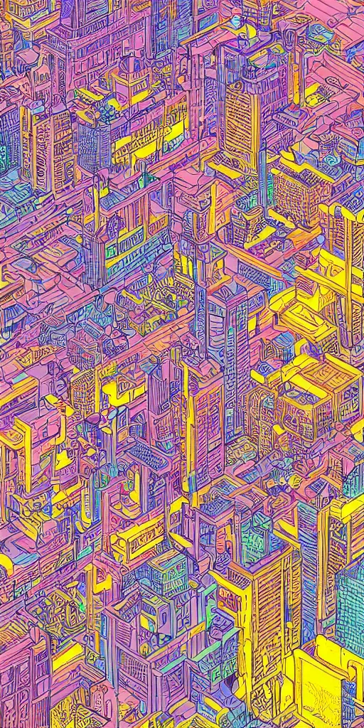 Image similar to san francisco, ultrafine detailed illustration by james jean, intricate linework, bright colors, behance contest winner, vanitas, angular, altermodern, unreal engine 5 highly rendered, global illumination, radiant light, detailed and intricate environment