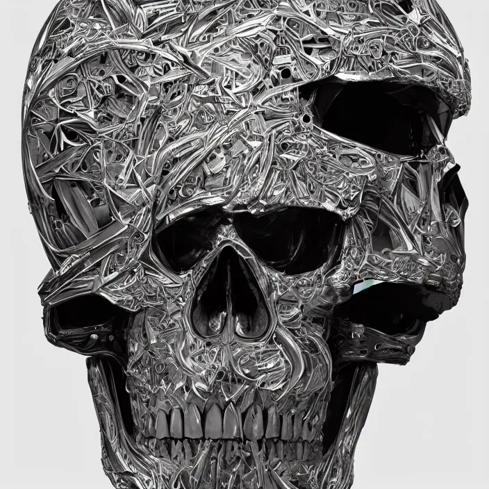 Image similar to portrait of a skull in a racing helmet. intricate abstract. intricate artwork. by Tooth Wu, wlop, beeple, dan mumford. octane render, trending on artstation, greg rutkowski very coherent symmetrical artwork. cinematic, hyper realism, high detail, octane render, 8k, iridescent accents