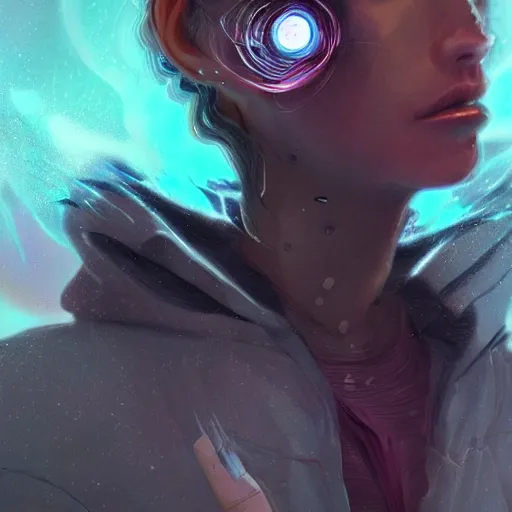 Image similar to detailed portrait of an interdimensional traveler. extremely detailed. beautiful lighting. trending on artstation.