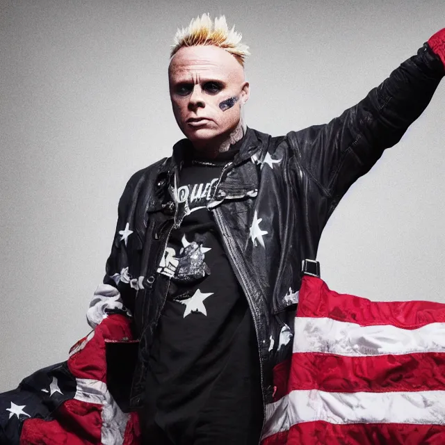 Image similar to Keith Flint from The Prodigy as the President of the USA, artstation, smooth, octane render, wide shot