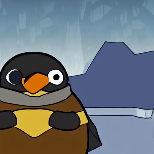 Prompt: a penguin in club penguin holding a gun