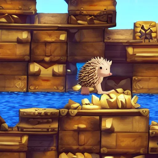 Prompt: hedgehog on a ship in seqa of thieves, game, epic