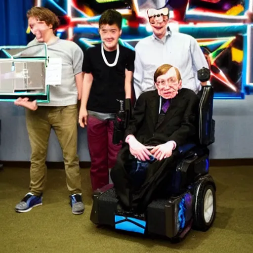 Image similar to stephen hawking wins a brutal lazer tag tournament