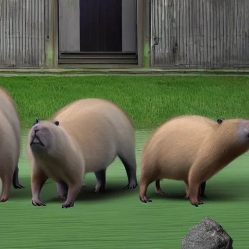 Prompt: a society run by capybaras ultra realistic image