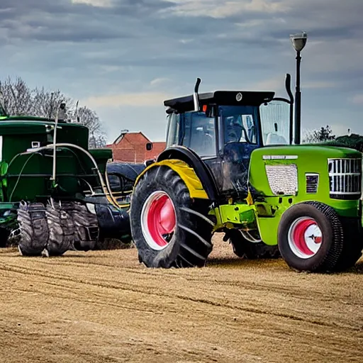 Prompt: a tractor pulling away a tank