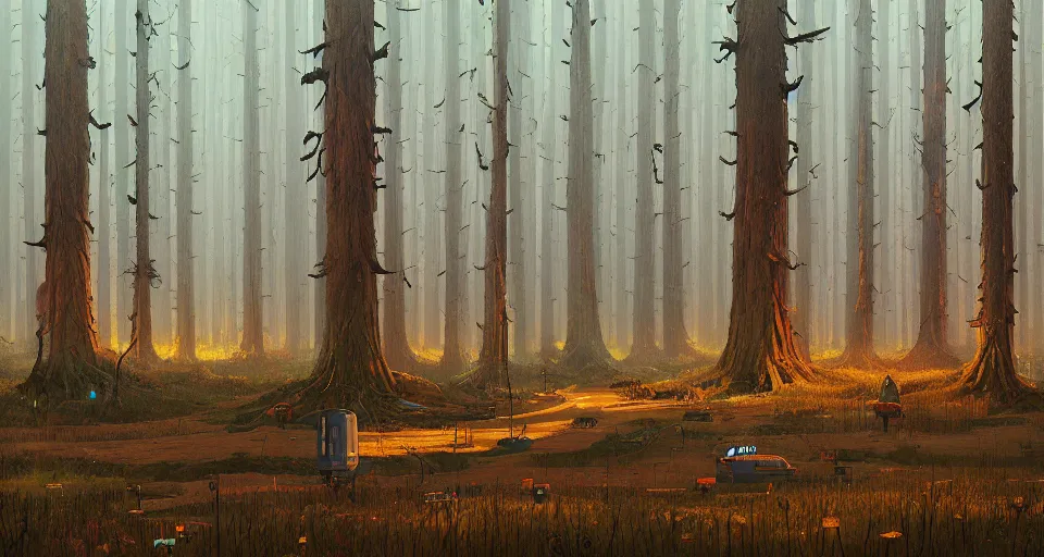 Prompt: A fantastic forest, by simon stalenhag