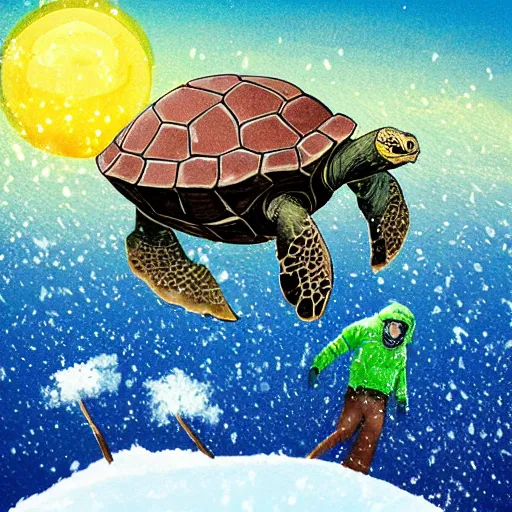 Image similar to giant turtles snow boarding