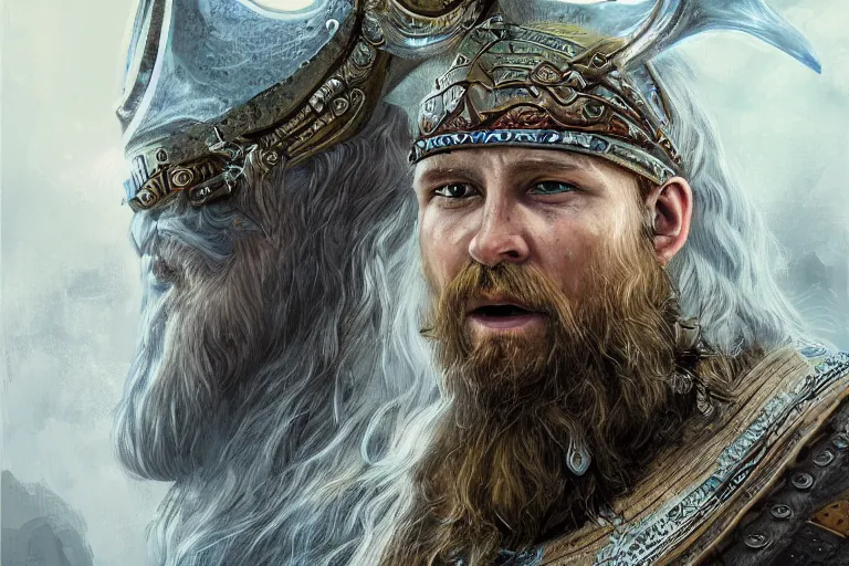 Prompt: mythological self made viking Shaman of artificial intelligence creating himself with an artificial neural network with synapses, high resolution, award winning art, trending on art station, sharp image, incredibly detailed, detailed character realistic painting, hyperrealistic facial featuees