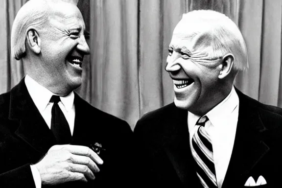 Image similar to “ very very intricate photorealistic photo of hitler and joe biden laughing together, detailed natural lighting, award - winning crisp details ”