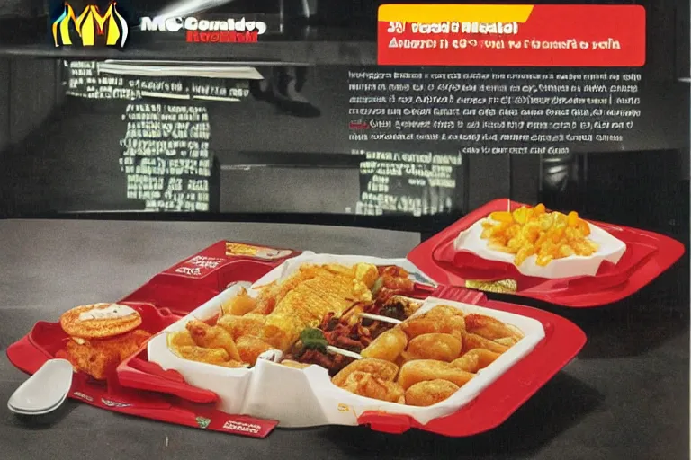 Image similar to mcdonald's mc - 9 / 1 1 9 / 1 1 meal, in 1 9 9 5, y 2 k cybercore, advertisement photo