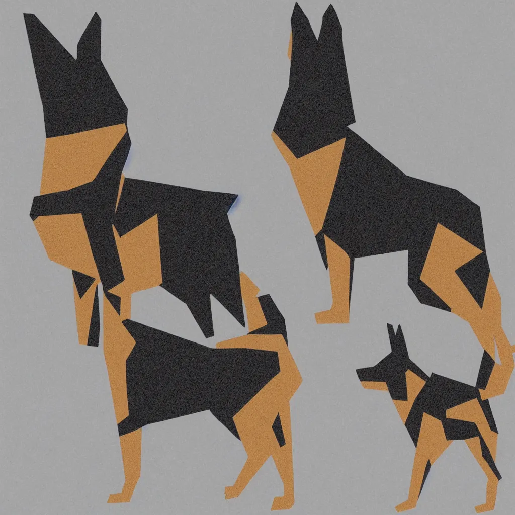 Image similar to illustration of chinese tangram of german shepherd figure, 2 d image