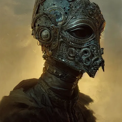 Image similar to Very very very very highly detailed epic photo of face with venetian mask, intricate, dystopian, sci-fi, extremely detailed, digital painting, artstation, concept art, smooth, sharp focus, illustration, intimidating lighting, incredible art by Greg Rutkowski and Jakub Rozalski and Artgerm and Anton Pieck