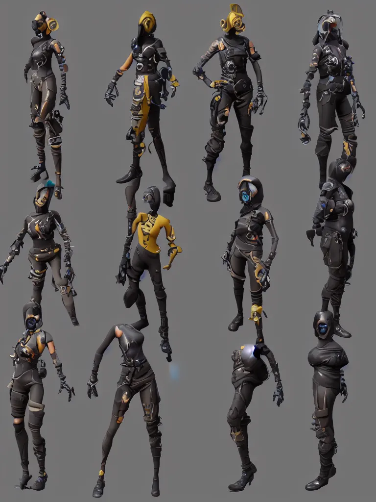 Image similar to fortnite skin models cyberpunk style concept art skin model, 3d models