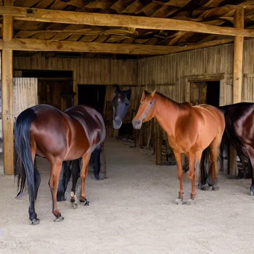 Prompt: horses in the stable