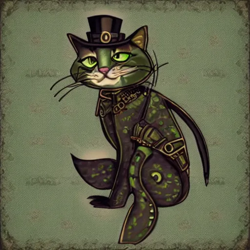 Image similar to steampunk green cat