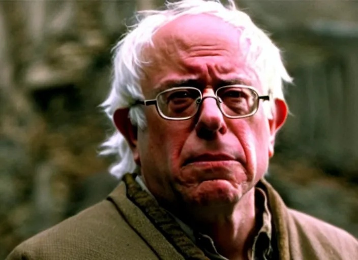 Image similar to film still of bernie sanders as frodo in lord of the rings movie, 8 k