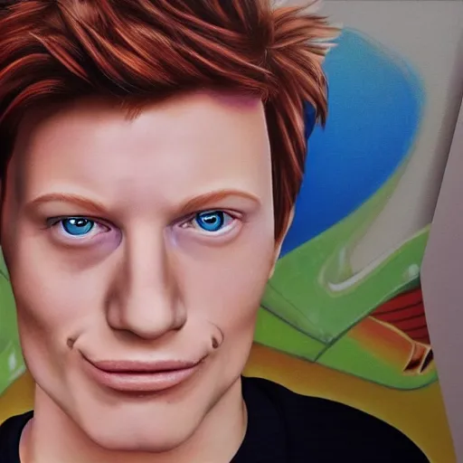 Prompt: fry from futurama as a real person, portrait photograph, hyper realism