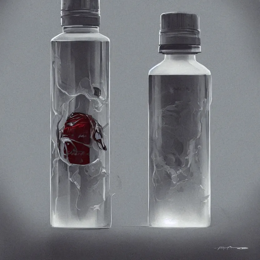 Image similar to concept art of a porsche white liquid dietary supplement in a transparent bottle with big black sticker on it, by aenaluck, artgerm and roberto ferri and greg rutkowski, light blue and white tones, digital painting, artstation, concept art, smooth, sharp foccus ilustration hq