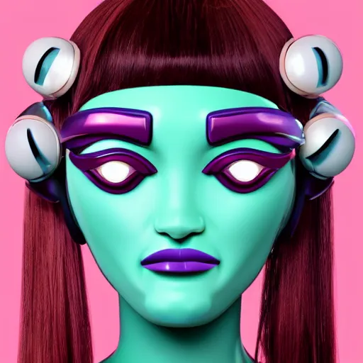 Image similar to female futuristic cartoon robot face with flower antennas