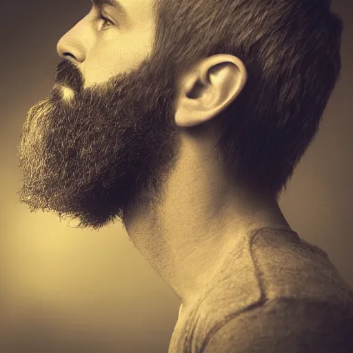 Prompt: builder with beard, profile, HD, dramatic, surrealism