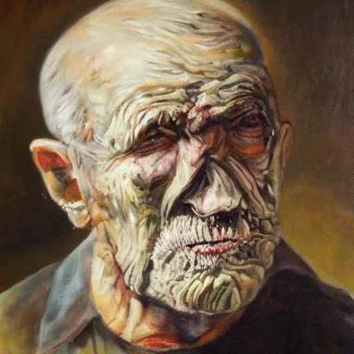 Prompt: a scary painting of an old man covered in mold