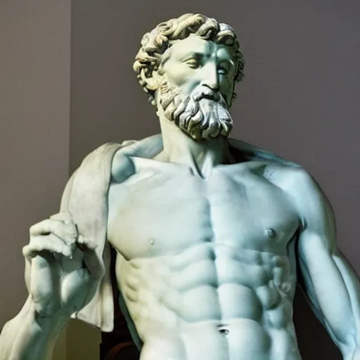 Prompt: “a statue of michelangelo looking at his computer in shock”