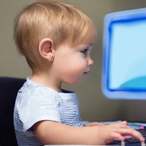 Image similar to toddler with light hair using desktop computer