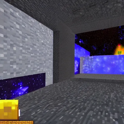 Prompt: Liminal space in outer space, still from relaxing Minecraft parkour video with NVIDIA RTX