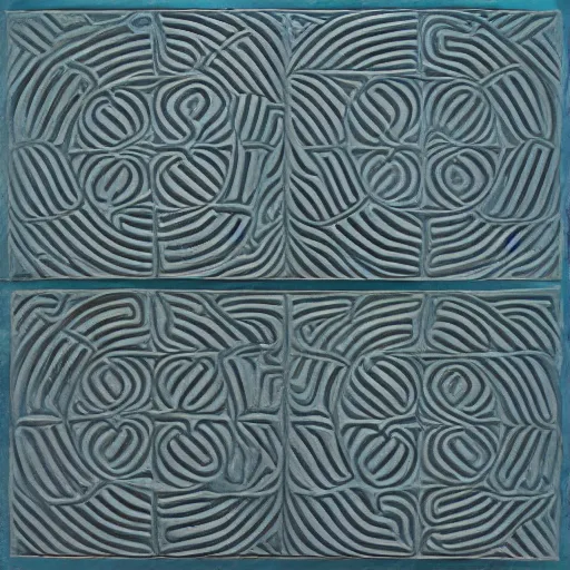 Prompt: serpentine maze, fine details, fingerprint swirls, carved soapstone relief paneling white and pale blue