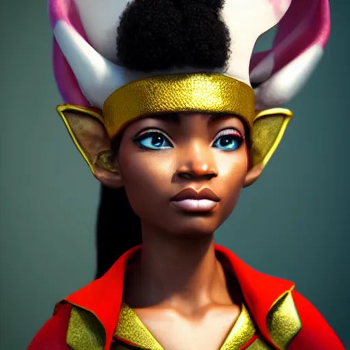 Prompt: beautiful afroame elf, clash royal style characters, unreal engine 5, octane render, detailed, cinematografic, cinema 4 d