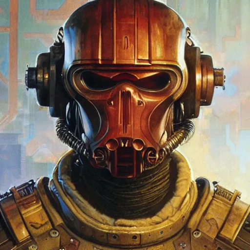 Image similar to the doomslayer as a cyberpunk knight, closeup portrait art by norman rockwell and donato giancola and greg rutkowski