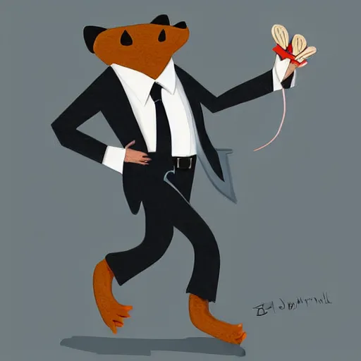 Image similar to stylized digital art expressive furry art painting by blotch and rukis of an anthro otter full body wearing suit and tie walking to his job