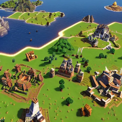 Image similar to civilization 6 video game, Minecraft, map