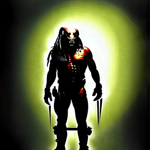 Image similar to predator from movie, full body picture, wide angle view, sci-fi, high definition details hyperrealistic, digital art, artstasion, deep depth of field